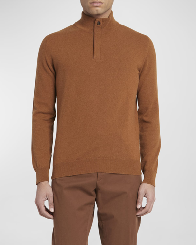 Zegna Pull À Col Montant Zippé En Oasi Cashmere Foliage Foncé Chiné In Dark Foliage