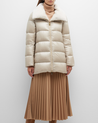 Herno Shell Down Short Puffer Coat In Beige