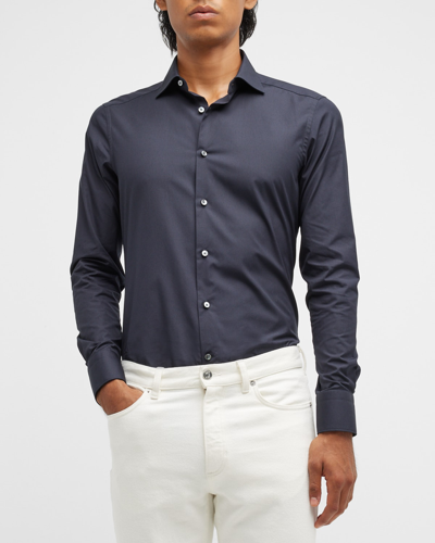 Zegna Trofeo Long-sleeve Shirt In Dark Blue