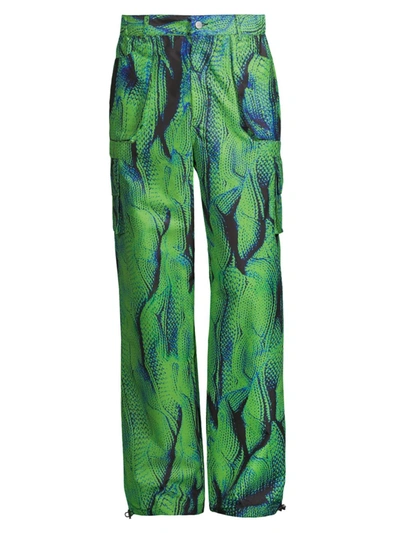 Agr Cable Illusion Digital Print Cargo Pants In Green