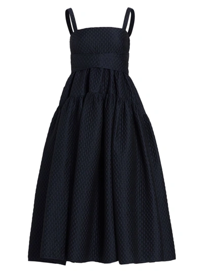Cecilie Bahnsen Tiered Jacquard Midi Dress In Blue