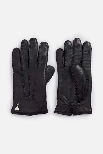 Ami Alexandre Mattiussi Logo Leather Gloves In Black