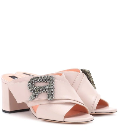 Rochas Embellished Leather Sandals In Pink