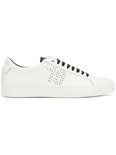 Givenchy Perforated-star Low-top Leather Trainers In White-black