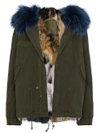 Mr & Mrs Italy Mini Patchwork Fur Lined Parka In Green