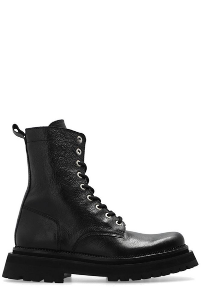 Ami Alexandre Mattiussi Lace-up Ridged-sole Boots In Black