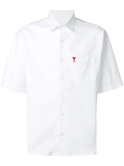 Ami Alexandre Mattiussi Logo-embroidered Short-sleeved Cotton Shirt In White