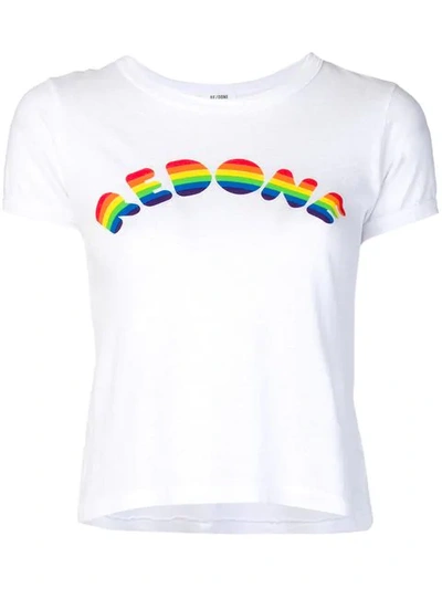 Re/done Cotton Rainbow Logo T-shirt In Optic White