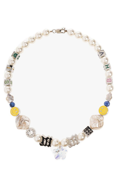 Misbhv Pearl Logo-charm Detail Necklace In Multicolor