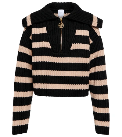 Patou Striped Organic Cotton And Recycled Wool-blend Half-zip Sweater In B Black Chestnut