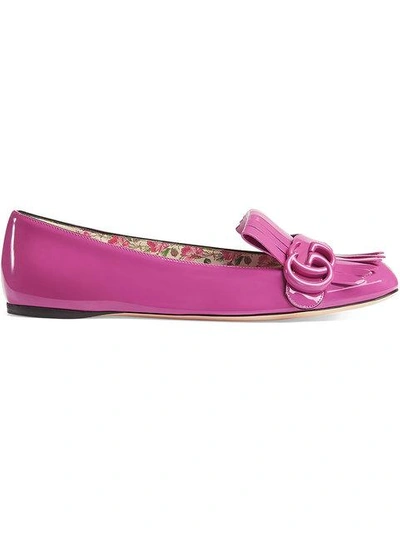 Gucci Patent Leather Flat Ballet Shoes In Pink