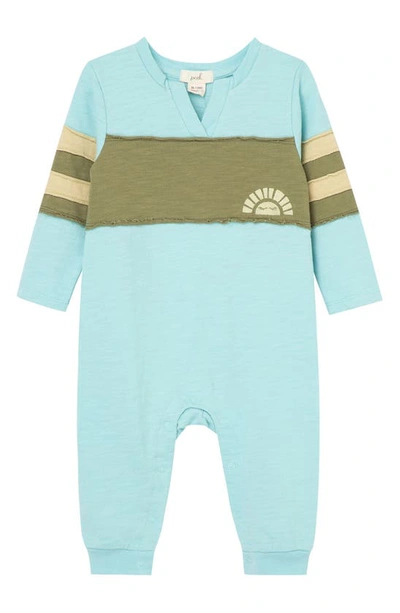 Peek Essentials Babies' Colorblock Stripe Cotton Romper In Light Blue