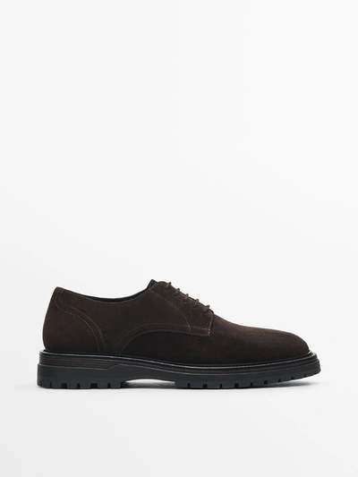 Massimo Dutti Split Suede Derby Shoes In Brown
