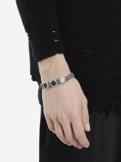 Emanuele Bicocchi Silver Braided Bracelet With 3 Onyx Stones