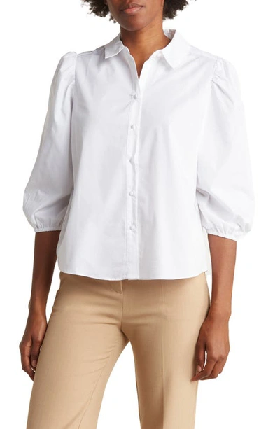 Nanette Lepore Three-quarter Puff Sleeve Poplin Shirt In White