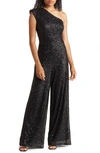 Love By Design Jupiter Sequin One-shoulder Jumpsuit In Black