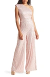 Love By Design Jupiter Sequin One-shoulder Jumpsuit In Rose Gold
