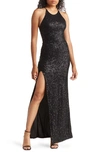 Love By Design Bernadette Sequin Open Back Dress In Black