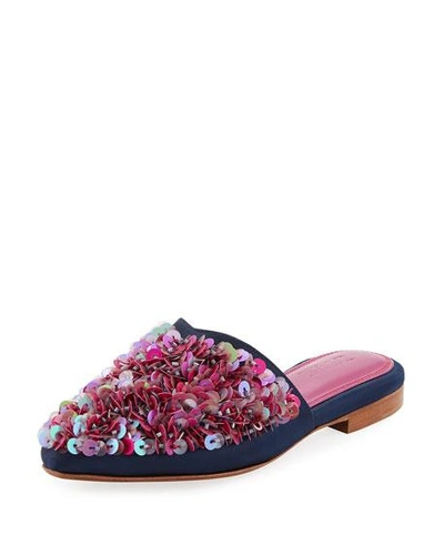 Zyne Pluton Sequined Satin Mule Slide In Blue/pink