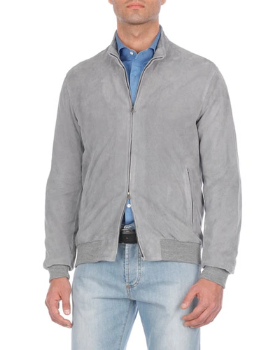 Isaia Perforated Suede Blouson Jacket In Gray