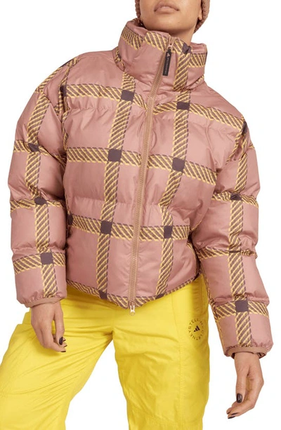 Adidas By Stella Mccartney Short Padded Printed Puffer Jacket In Beige
