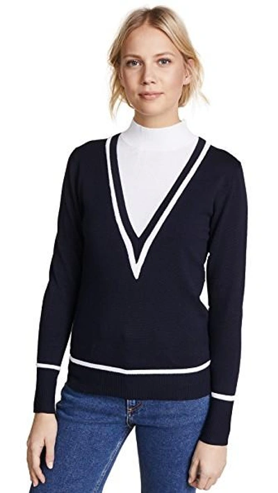 Victor Glemaud Layered Cotton And Cashmere-blend Turtleneck Sweater In Midnight Blue