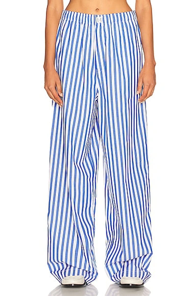 Helsa Cotton Poplin Stripe Pajama Pant In Bright Blue Stripe
