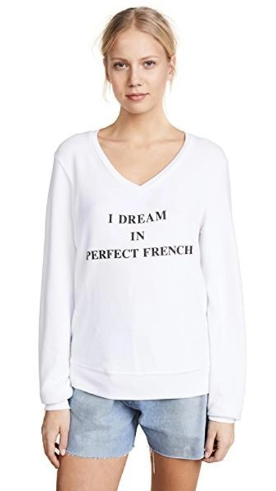 Wildfox Baggy V Neck Sweatshirt In Clean White