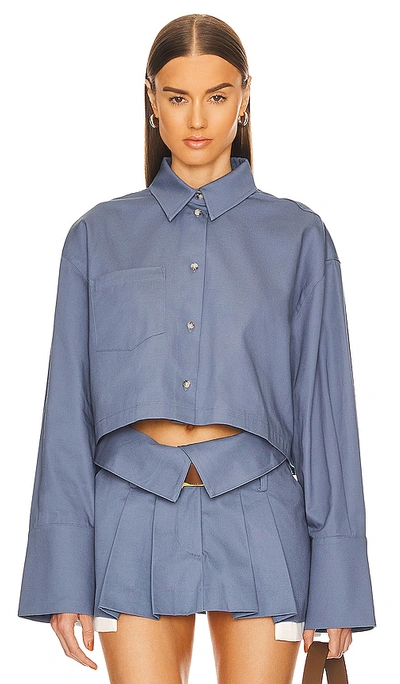 Helsa Chino Cropped Shirt In Blue Grey