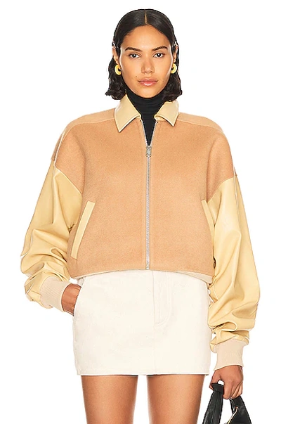 Helsa Faux Leather & Wool Blend Bomber In Tan