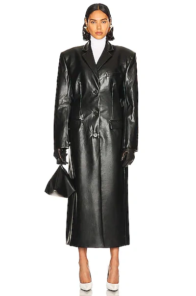Helsa Waterbased Faux Leather Long Coat In Black