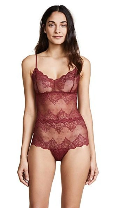 Only Hearts So Fine Lace Cheeky Bodysuit In Redstone