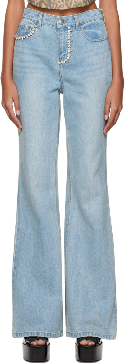 Area Crystal-embellished Cutout High-rise Bootcut Jeans In Light Blue