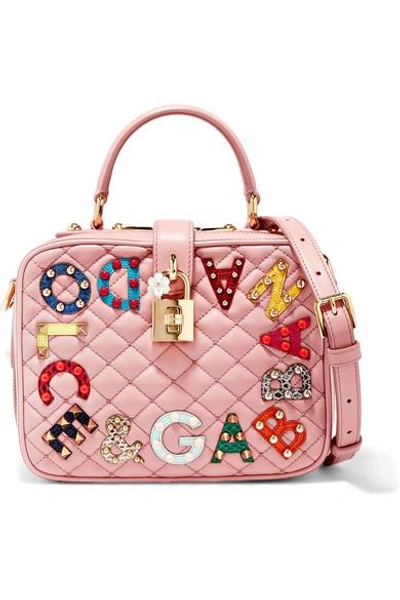 Dolce & Gabbana Lucia Embellished Watersnake And Quilted Leather Shoulder Bag In Pink