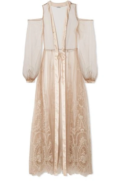 Id Sarrieri Mystère De Minuit Satin-trimmed Metallic Embroidered Tulle Robe In Gold