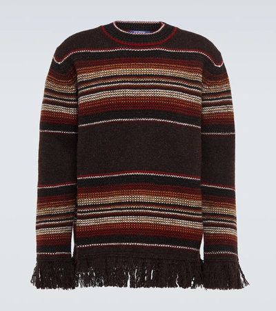 Junya Watanabe Striped Wool Sweater In Brown