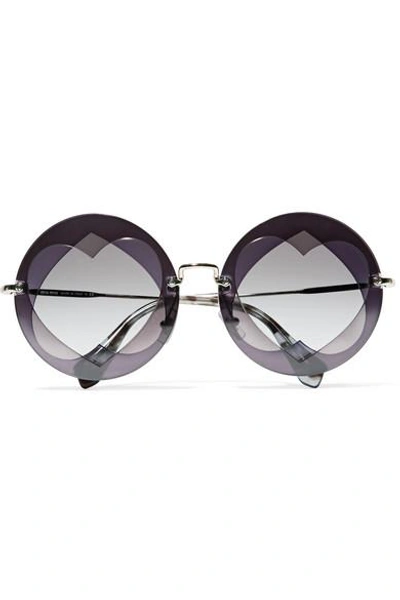 Miu Miu 分层式板材金色圆框太阳镜 In Purple