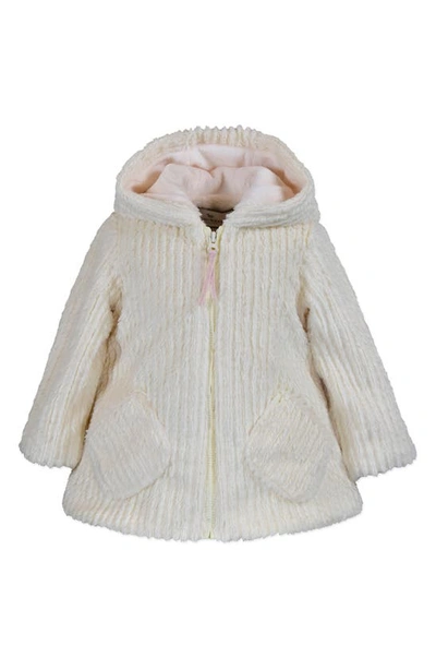 Widgeon Kids' Faux Fur Pompom Hooded Swing Coat In Cream Cable Texture
