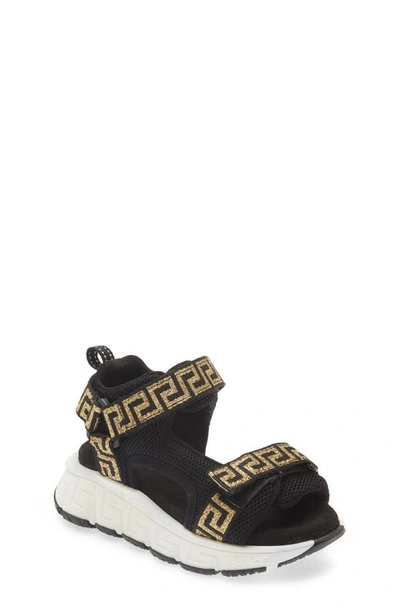 Versace Teen Black & Gold Greca Sandals