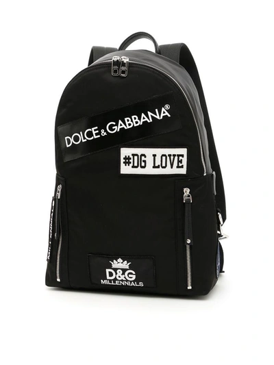 Dolce & Gabbana Nylon Backpack With Logo Patch In Nero-neronero