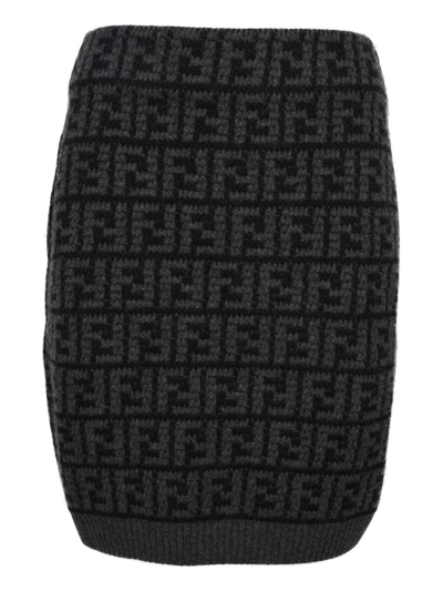 Fendi Black Ff Jacquard Cashmere Mini Skirt