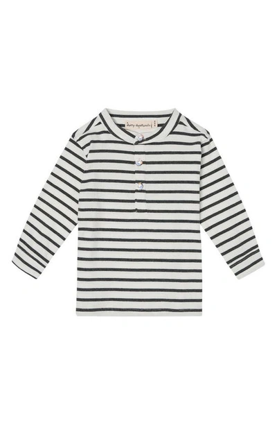 Dotty Dungarees Kids' Maxi Stripe Long Sleeve Cotton Henley T-shirt In Grey