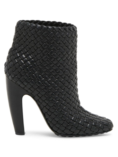 Bottega Veneta Lido Woven Leather Ankle Boots In Black