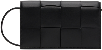 Bottega Veneta Intrecciato Leather Wallet-on-strap In Black Gold