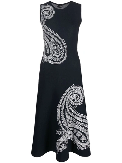 Etro Placed Paisley Knit Midi-dress In Navy Blue