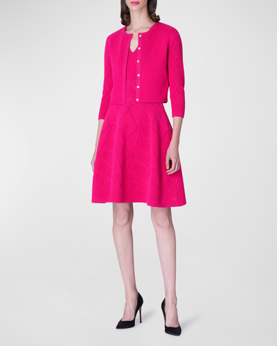 Carolina Herrera Women's Pointelle Jacquard Knit Cardigan In Cerise Pink