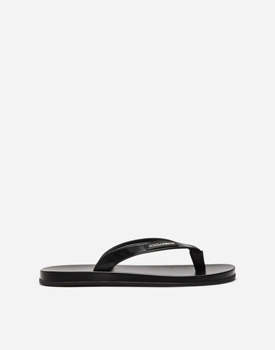 Dolce & Gabbana Thong Sandals In Rubber And Nappa Calfskin In Black