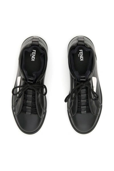 Fendi Leather And Twill Sneakers In Nero+neronero