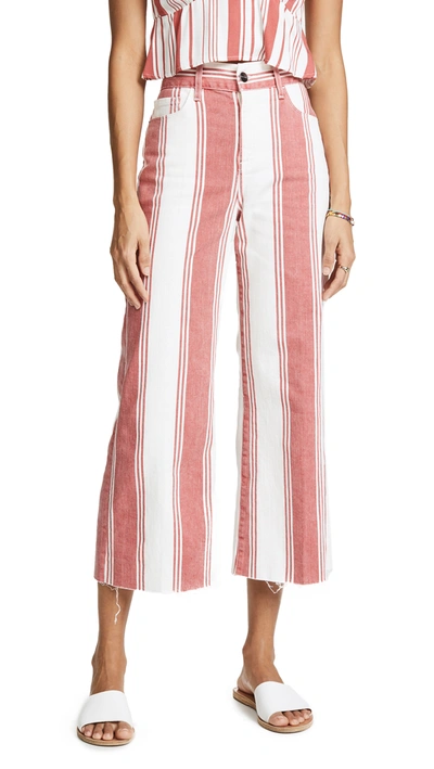 Frame Mid-rise Striped-denim Cropped Mini Boot-cut Jeans In White And Red