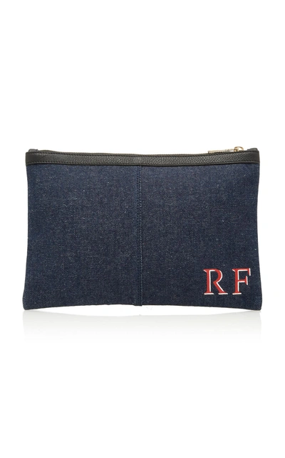 Rae Feather Denim Leather Clutch In Navy